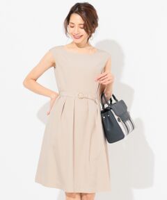 L size ONWARD(大きいサイズ) / エルサイズオンワード ミニ丈・ひざ丈ワンピース | 【ベルト付き】スクエアネックサマー ワンピース