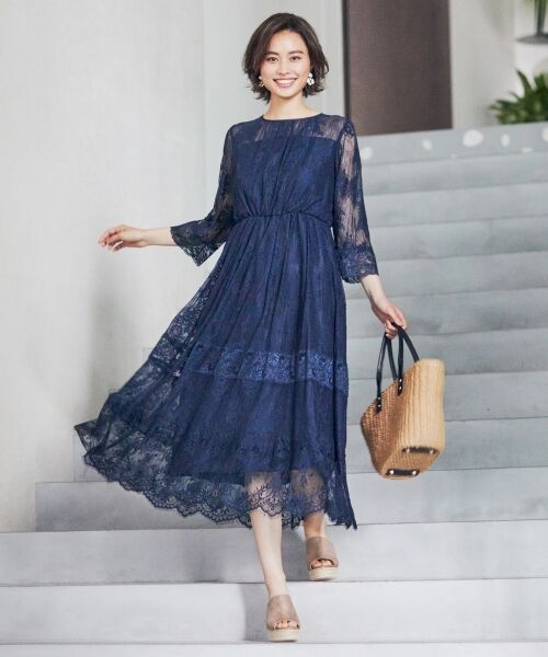 セール 結婚式やパーティーに 総レースロング ドレス ドレス L Size Onward 大きいサイズ エルサイズオンワード ファッション通販 タカシマヤファッションスクエア