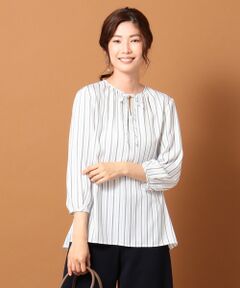 L size ONWARD(大きいサイズ) / エルサイズオンワード トップス | 【洗える】シルキースエードストライプリボン襟 チュニック丈ブラウス