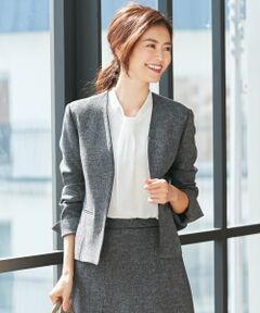 L size ONWARD(大きいサイズ) / エルサイズオンワード ノーカラージャケット | トリアセライトツイード ノーカラージャケット