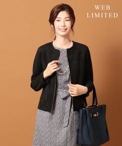 L size ONWARD(大きいサイズ) / エルサイズオンワード ノーカラージャケット | 【伸縮性に優れた】スウェードダンボール ノーカラージャケット