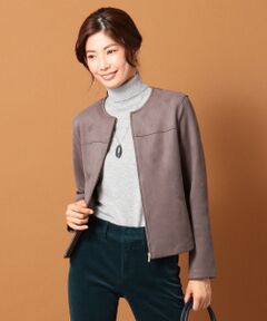 L size ONWARD(大きいサイズ) / エルサイズオンワード ノーカラージャケット | 【伸縮性に優れた】スウェードダンボール ノーカラージャケット