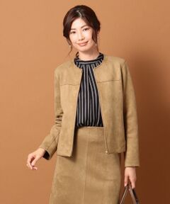 L size ONWARD(大きいサイズ) / エルサイズオンワード ノーカラージャケット | 【伸縮性に優れた】スウェードダンボール ノーカラージャケット