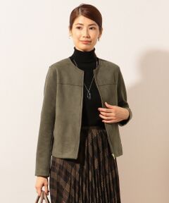 L size ONWARD(大きいサイズ) / エルサイズオンワード ノーカラージャケット | 【伸縮性に優れた】スウェードダンボール ノーカラージャケット