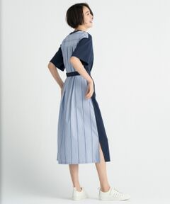 L size ONWARD(大きいサイズ) / エルサイズオンワード ミニ丈・ひざ丈ワンピース | 【洗える】シルキータッチ シャツコンビワンピース