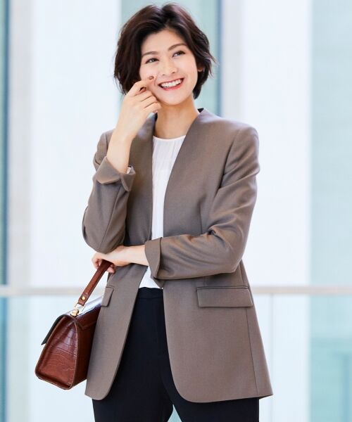 セール マガジン掲載 ダブルクロスストレッチロングジャケット 検索番号h63 ノーカラージャケット L Size Onward 大きいサイズ エルサイズオンワード ファッション通販 タカシマヤファッションスクエア