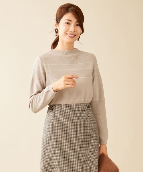 L size ONWARD(大きいサイズ) / エルサイズオンワード ニット・セーター | 【洗える】ウールアクリルシャドーボーダー ニット(ライトグレー系)