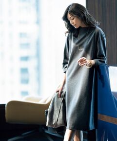 L size ONWARD(大きいサイズ) / エルサイズオンワード ミニ丈・ひざ丈ワンピース | 【マガジン掲載】ミルドジャージー ボトルネックワンピース(検索番号Q69)