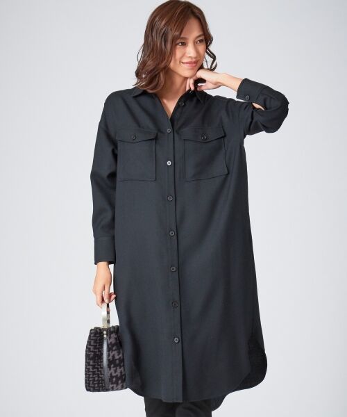 L size ONWARD(大きいサイズ) / エルサイズオンワード トップス | 【洗える】Biella シャツワンピース(ブラック系)