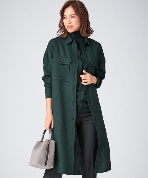 L size ONWARD(大きいサイズ) / エルサイズオンワード トップス | 【洗える】Biella シャツワンピース(ダークグリーン系)