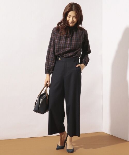 L size ONWARD(大きいサイズ) / エルサイズオンワード トップス | 【洗える】コットンリヨセルブラッシュチェック2 スタンドフリル ブラウス | 詳細1