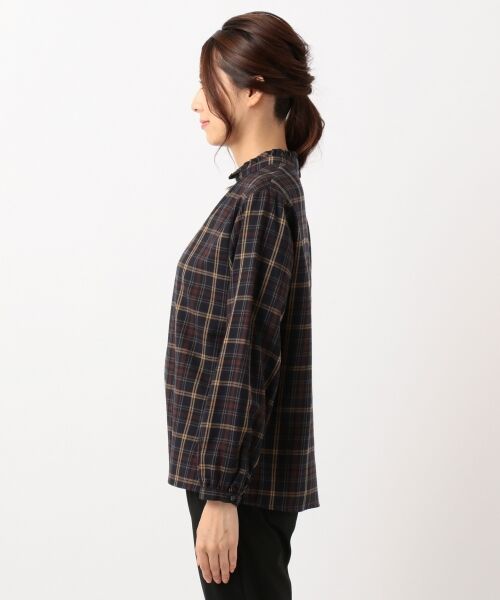 L size ONWARD(大きいサイズ) / エルサイズオンワード トップス | 【洗える】コットンリヨセルブラッシュチェック2 スタンドフリル ブラウス | 詳細5