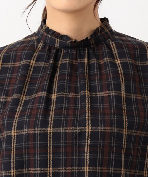 L size ONWARD(大きいサイズ) / エルサイズオンワード トップス | 【洗える】コットンリヨセルブラッシュチェック2 スタンドフリル ブラウス | 詳細7