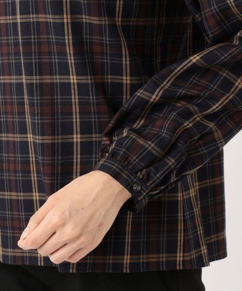 L size ONWARD(大きいサイズ) / エルサイズオンワード トップス | 【洗える】コットンリヨセルブラッシュチェック2 スタンドフリル ブラウス | 詳細9