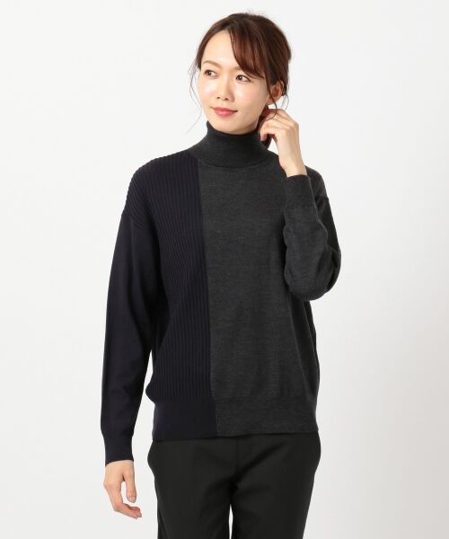 L size ONWARD(大きいサイズ) / エルサイズオンワード ニット・セーター | Bicolor Wool タートルネックニット | 詳細2