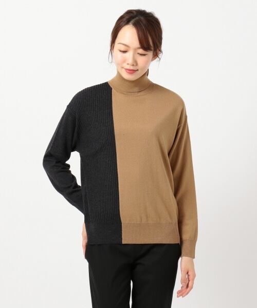 L size ONWARD(大きいサイズ) / エルサイズオンワード ニット・セーター | Bicolor Wool タートルネックニット | 詳細4