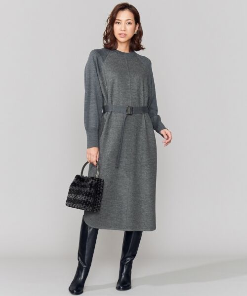 L size ONWARD(大きいサイズ) / エルサイズオンワード ロング・マキシ丈ワンピース | Milled Jersey Combi ラグランスリーブワンピース(グレー系)