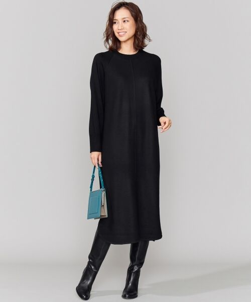 L size ONWARD(大きいサイズ) / エルサイズオンワード ロング・マキシ丈ワンピース | Milled Jersey Combi ラグランスリーブワンピース(ブラック系)