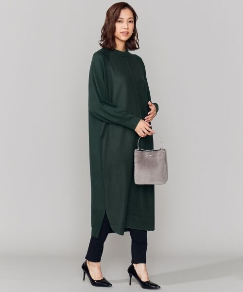 L size ONWARD(大きいサイズ) / エルサイズオンワード ロング・マキシ丈ワンピース | Milled Jersey Combi ラグランスリーブワンピース(ダークグリーン系)