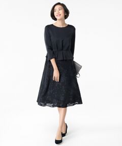 L size ONWARD(大きいサイズ) / エルサイズオンワード ミニ丈・ひざ丈ワンピース | 【マガジン掲載】フラワーオパール 異素材コンビワンピース(検索番号A27)