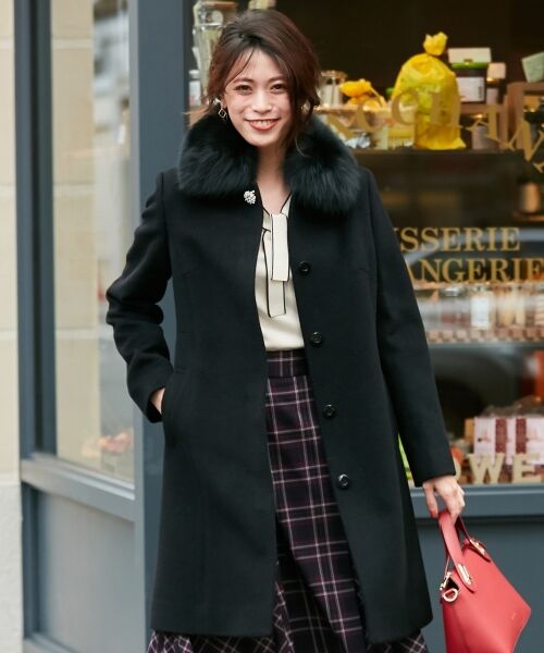 【美品】シップス　高級アンゴラ使用　上質ロングコート　ステンカラーコート