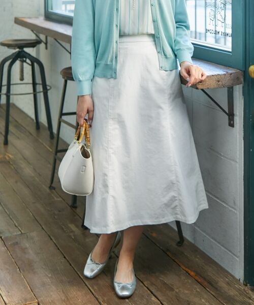 L size ONWARD(大きいサイズ) / エルサイズオンワード ミニ・ひざ丈スカート | 【透けにくい】洗えるTCリネンツイル スカート(ホワイト系)