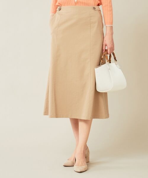 L size ONWARD(大きいサイズ) / エルサイズオンワード ミニ・ひざ丈スカート | 【透けにくい】洗えるTCリネンツイル スカート(キャメル系)