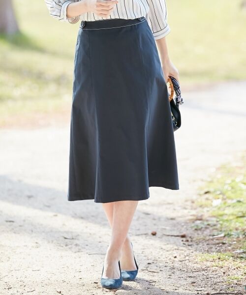 L size ONWARD(大きいサイズ) / エルサイズオンワード ミニ・ひざ丈スカート | 【透けにくい】洗えるTCリネンツイル スカート(ネイビー系)