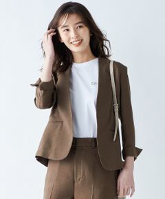 L size ONWARD(大きいサイズ) / エルサイズオンワード ノーカラージャケット | 【洗える】アイアスソフトクロス ジャケット