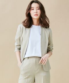 L size ONWARD(大きいサイズ) / エルサイズオンワード ノーカラージャケット | 【洗える】アイアスソフトクロス ジャケット