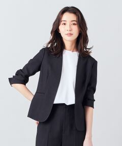 L size ONWARD(大きいサイズ) / エルサイズオンワード ノーカラージャケット | 【洗える】アイアスソフトクロス ジャケット