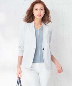 L size ONWARD(大きいサイズ) / エルサイズオンワード ノーカラージャケット | 【吸水速乾】Refined Ox ノーカラージャケット