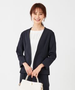 L size ONWARD(大きいサイズ) / エルサイズオンワード ノーカラージャケット | 【洗える】ドライタッチエステル ノーカラー ジャケット