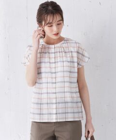 L size ONWARD(大きいサイズ) / エルサイズオンワード トップス | 【洗える】キュプラコットンドビーチェック ブラウス