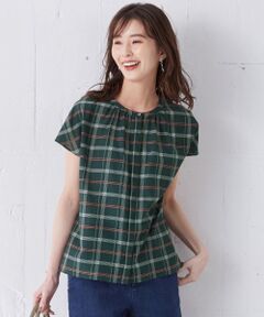 L size ONWARD(大きいサイズ) / エルサイズオンワード トップス | 【洗える】キュプラコットンドビーチェック ブラウス