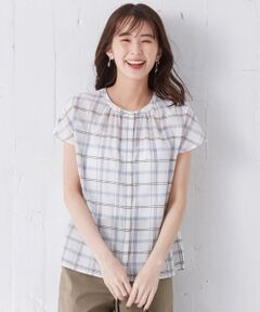 L size ONWARD(大きいサイズ) / エルサイズオンワード トップス | 【洗える】キュプラコットンドビーチェック ブラウス
