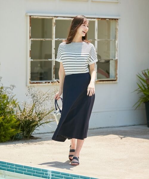 L size ONWARD(大きいサイズ) / エルサイズオンワード ニット・セーター | 【洗える】コットンアセテートミラノボーダー ニット | 詳細1