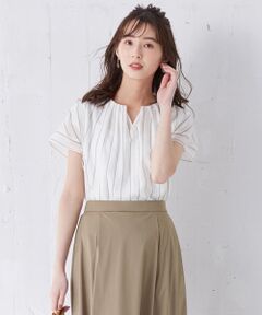 L size ONWARD(大きいサイズ) / エルサイズオンワード Tシャツ | 【洗える】シャドードビーストライプ&チェック カットソー