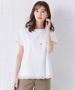 L size ONWARD(大きいサイズ) / エルサイズオンワード Tシャツ | 【UVケア・消臭効果・接触冷感】コンパクトコットンスムース裾刺繍 Tシャツ