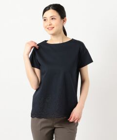 L size ONWARD(大きいサイズ) / エルサイズオンワード Tシャツ | 【UVケア・消臭効果・接触冷感】コンパクトコットンスムース裾刺繍 Tシャツ