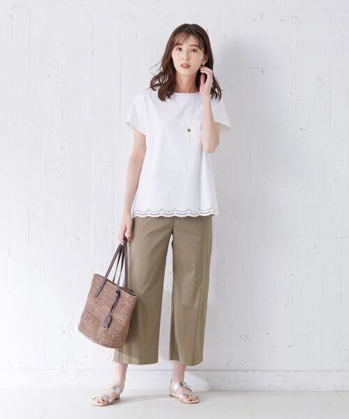 L size ONWARD(大きいサイズ) / エルサイズオンワード Tシャツ | 【UVケア・消臭効果・接触冷感】コンパクトコットンスムース裾刺繍 Tシャツ | 詳細1