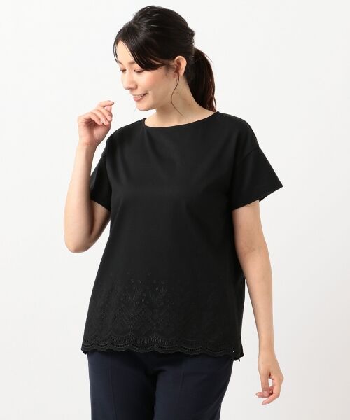 L size ONWARD(大きいサイズ) / エルサイズオンワード Tシャツ | 【UVケア・消臭効果・接触冷感】コンパクトコットンスムース裾刺繍 Tシャツ | 詳細7