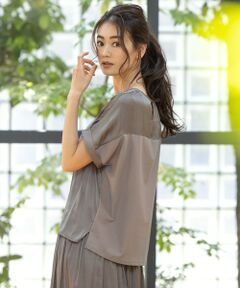 L size ONWARD(大きいサイズ) / エルサイズオンワード カットソー | 【洗える】イージーサテン 異素材コンビカットソー