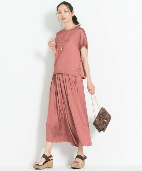 L size ONWARD(大きいサイズ) / エルサイズオンワード カットソー | 【洗える】イージーサテン 異素材コンビカットソー | 詳細1