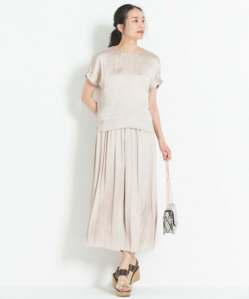 L size ONWARD(大きいサイズ) / エルサイズオンワード カットソー | 【洗える】イージーサテン 異素材コンビカットソー | 詳細2