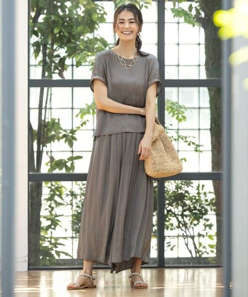 L size ONWARD(大きいサイズ) / エルサイズオンワード カットソー | 【洗える】イージーサテン 異素材コンビカットソー | 詳細4