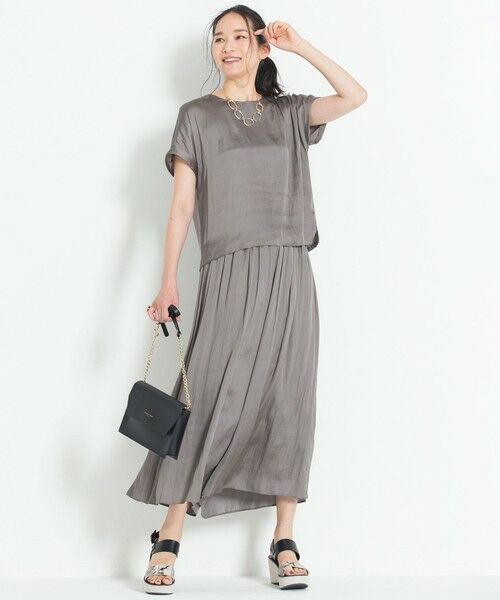 L size ONWARD(大きいサイズ) / エルサイズオンワード カットソー | 【洗える】イージーサテン 異素材コンビカットソー | 詳細5