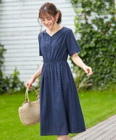 L size ONWARD(大きいサイズ) / エルサイズオンワード ミニ丈・ひざ丈ワンピース | 【美人百花8月号掲載】洗える フラワーエンブロイダリー ワンピース