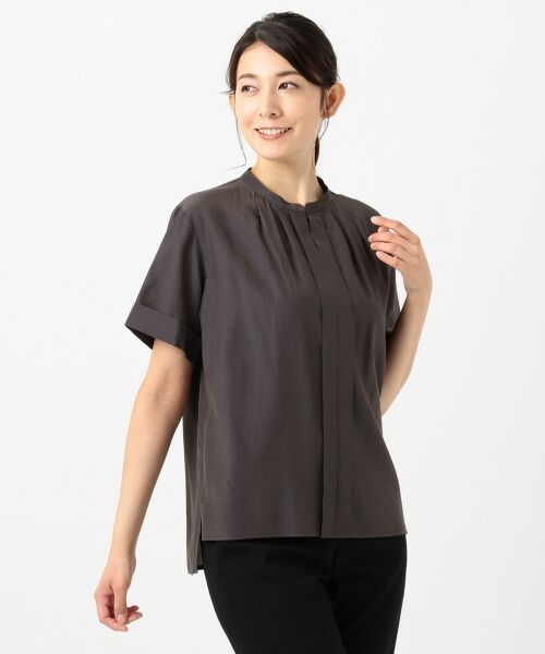 L size ONWARD(大きいサイズ) / エルサイズオンワード トップス | 【洗える】アセテートVisストライプ ブラウス(ネイビー系1)