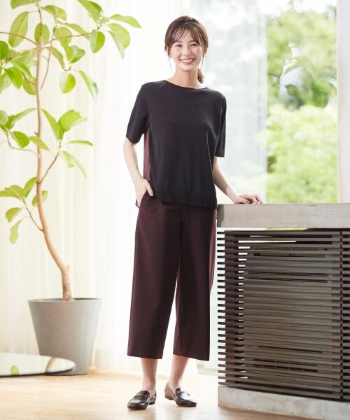 L size ONWARD(大きいサイズ) / エルサイズオンワード ニット・セーター | 【洗える】レーヨンストレッチ 前後切替半袖 ニット | 詳細3